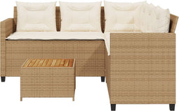 vidaXL - Tuinbank - met - tafel - en - kussens - L-vormig - poly - rattan - beige