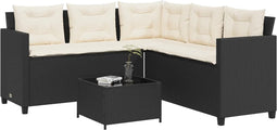 vidaXL - Tuinbank - met - tafel - en - kussens - L-vormig - poly - rattan - zwart