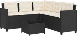 vidaXL - Tuinbank - met - tafel - en - kussens - L-vormig - poly - rattan - zwart