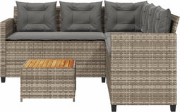 vidaXL - Tuinbank - met - tafel - en - kussens - L-vormig - poly - rattan - grijs
