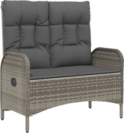 vidaXL - Tuinbank - verstelbaar - met - kussens - 107 - cm - poly - rattan - grijs