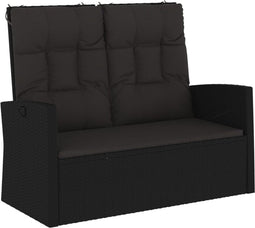 vidaXL - Tuinbank - verstelbaar - met - kussens - 118 - cm - poly - rattan - zwart