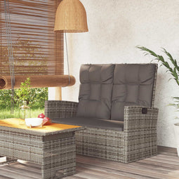 vidaXL - Tuinbank - verstelbaar - met - kussens - 118 - cm - poly - rattan - grijs