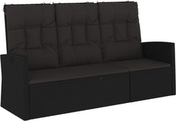 vidaXL - Tuinbank - verstelbaar - met - kussens - 173 - cm - poly - rattan - zwart