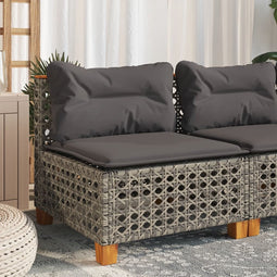 vidaXL - Tuinbank - zonder - armleuning - met - kussens - poly - rattan - grijs
