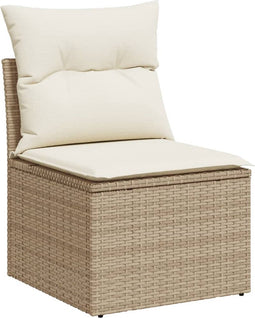 vidaXL - Tuinbank - zonder - armleuning - met - kussens - poly - rattan - beige