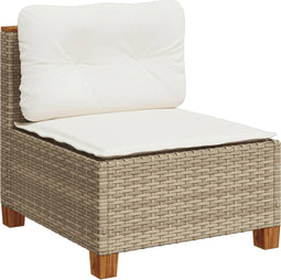 vidaXL - Tuinbank - zonder - armleuning - met - kussens - poly - rattan - beige