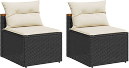vidaXL - Tuinbanken - 2 - st - zonder - armleuning - met - kussens - poly - rattan - zwart