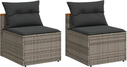 vidaXL - Tuinbanken - 2 - st - zonder - armleuning - met - kussens - poly - rattan - grijs