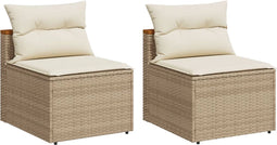 vidaXL - Tuinbanken - 2 - st - zonder - armleuning - met - kussens - poly - rattan - beige