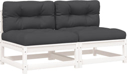 vidaXL - Tuinbanken - 2 - st - zonder - armleuningen - met - kussens - grenenhout - wit