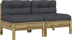 vidaXL - Tuinbanken - 2 - st - zonder - armleuningen - met - kussens - hout