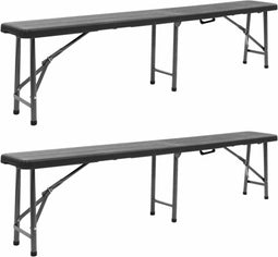 vidaXL - Tuinbanken - inklapbaar - 2 - st - 180 - cm - HDPE - zwart