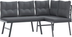 vidaXL - Tuinbanken - met - kussens - 2 - st - gepoedercoat - staal - zwart