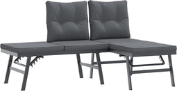 vidaXL - Tuinbanken - met - kussens - 2 - st - gepoedercoat - staal - zwart
