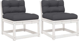 vidaXL - Tuinbanken - met - kussens - 2 - st - massief - grenenhout - wit