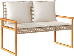 vidaXL - Tuinbankje - met - kussen - poly - rattan - en - acaciahout - gemengd - beige