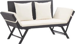 vidaXL - Tuinbankje - met - kussens - 176 - cm - poly - rattan - zwart