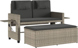 vidaXL - Tuinbankje - verstelbaar - met - kussens - poly - rattan - lichtgrijs