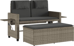 vidaXL - Tuinbankje - verstelbaar - met - kussens - poly - rattan - grijs