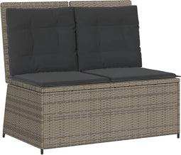 vidaXL - Tuinbankje - verstelbaar - met - kussens - poly - rattan - grijs
