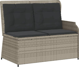 vidaXL - Tuinbankje - verstelbaar - met - kussens - poly - rattan - lichtgrijs