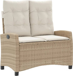 vidaXL - Tuinbankje - verstelbaar - met - kussens - poly - rattan - beige