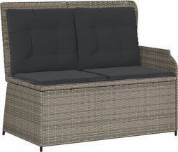 vidaXL - Tuinbankje - verstelbaar - met - kussens - poly - rattan - grijs
