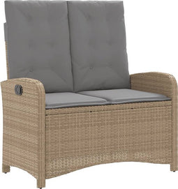 vidaXL - Tuinbankje - verstelbaar - met - kussens - poly - rattan - beige