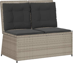 vidaXL - Tuinbankje - verstelbaar - met - kussens - poly - rattan - lichtgrijs