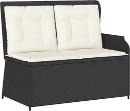 vidaXL - Tuinbankje - verstelbaar - met - kussens - poly - rattan - zwart