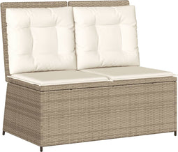 vidaXL - Tuinbankje - verstelbaar - met - kussens - poly - rattan - beige