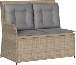 vidaXL - Tuinbankje - verstelbaar - met - kussens - poly - rattan - beige