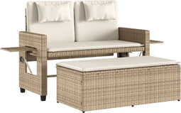 vidaXL - Tuinbankje - verstelbaar - met - kussens - poly - rattan - beige