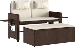 vidaXL - Tuinbankje - verstelbaar - met - kussens - poly - rattan - bruin