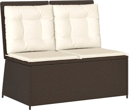 vidaXL - Tuinbankje - verstelbaar - met - kussens - poly - rattan - bruin