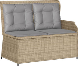 vidaXL - Tuinbankje - verstelbaar - met - kussens - poly - rattan - beige