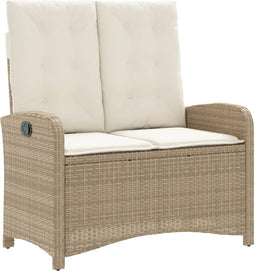 vidaXL - Tuinbankje - verstelbaar - met - kussens - poly - rattan - beige