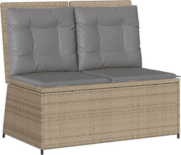 vidaXL - Tuinbankje - verstelbaar - met - kussens - poly - rattan - beige