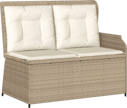 vidaXL - Tuinbankje - verstelbaar - met - kussens - poly - rattan - beige
