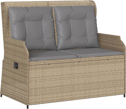 vidaXL - Tuinbankje - verstelbaar - met - kussens - poly - rattan - beige