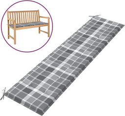 vidaXL - Tuinbankkussen - 200x50x3 - cm - oxford - stof - ruitpatroon - grijs