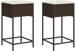 vidaXL - Tuinbarkrukken - 2 - st - met - kussens - poly - rattan - bruin