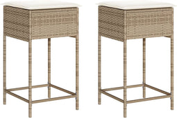 vidaXL - Tuinbarkrukken - 2 - st - met - kussens - poly - rattan - beige