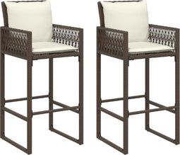 vidaXL - Tuinbarkrukken - 2 - st - met - kussens - poly - rattan - bruin