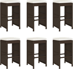 vidaXL - Tuinbarkrukken - 6 - st - met - kussens - poly - rattan - bruin