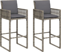vidaXL - Tuinbarkrukken - met - kussens - 2 - st - poly - rattan - grijs
