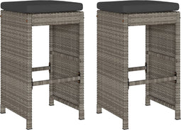 vidaXL - Tuinbarkrukken - met - kussens - 2 - st - poly - rattan - grijs