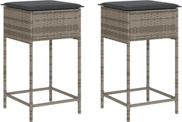 vidaXL - Tuinbarkrukken - met - kussens - 2 - st - poly - rattan - grijs