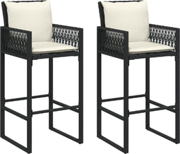 vidaXL - Tuinbarkrukken - met - kussens - 2 - st - poly - rattan - zwart